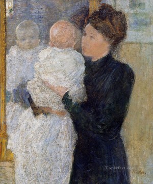  Twachtman Lienzo - Madre e hijo impresionista John Henry Twachtman